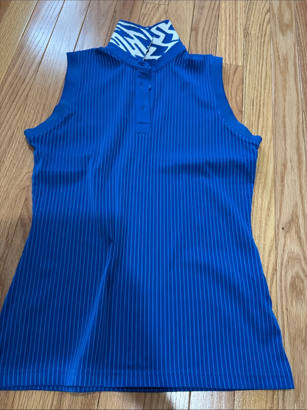 J.Lindeberg Blue and White Patterned Mock Neck Polo